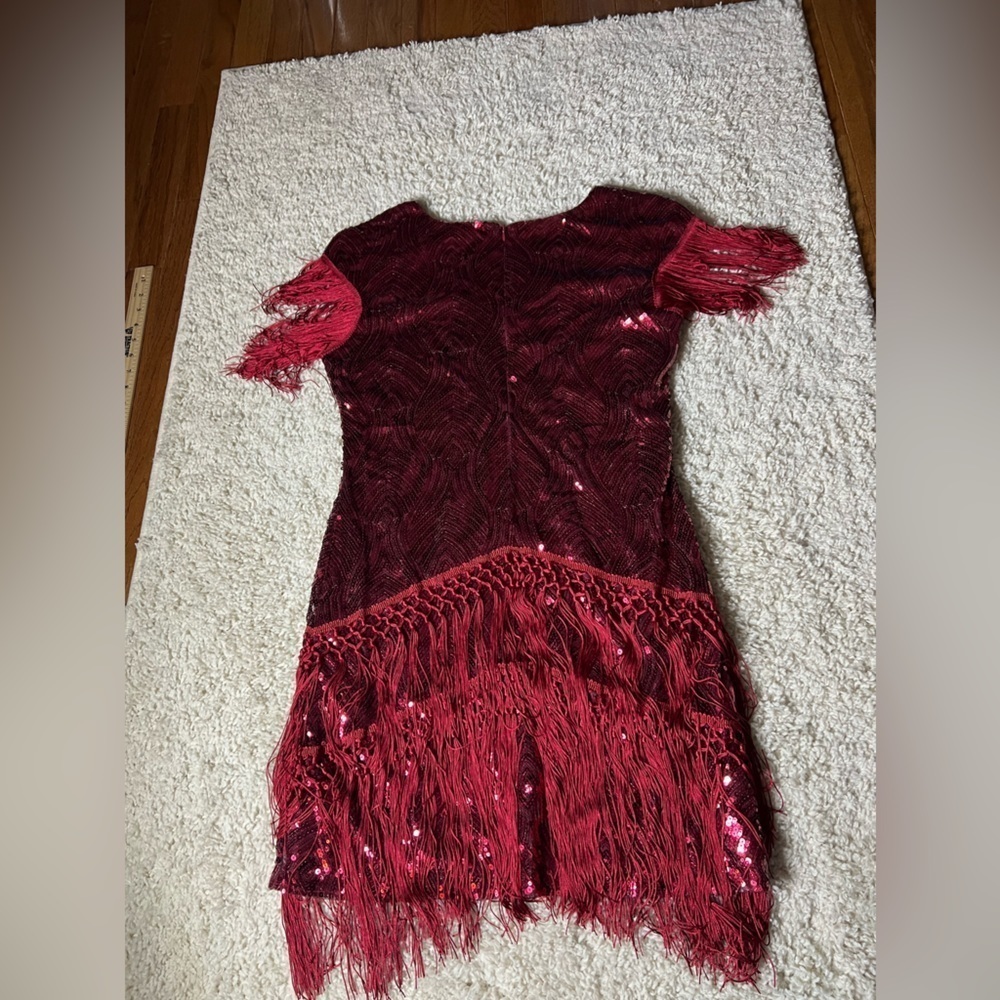 Women’s Large Red Sequin Fringe 1920s Dress NWT - Picture 2 of 8